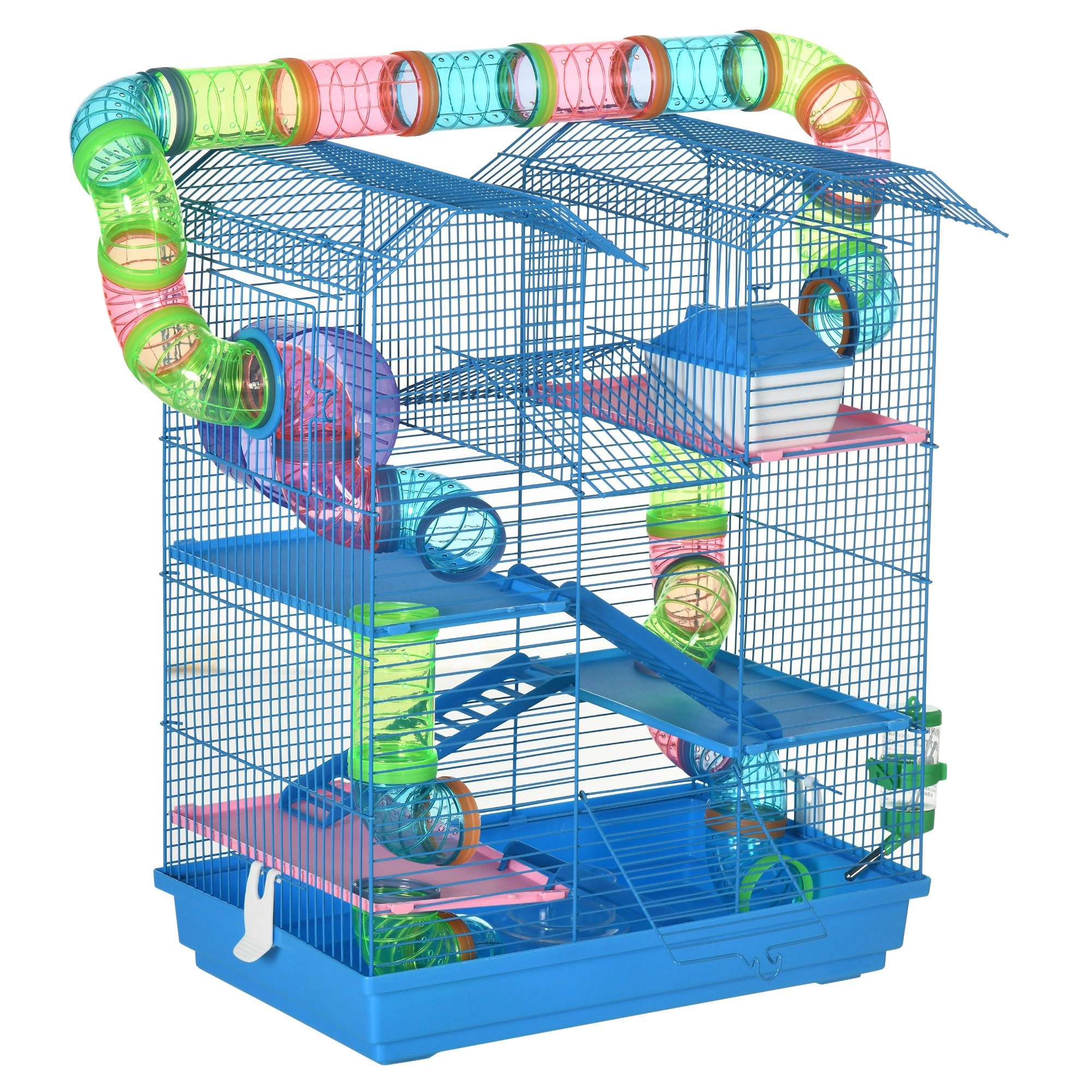 HONGGE 18.5" 5 Tier Hamster Cage with Tubes and Tunnels Small Animal Rat Gerbil Water Bottle Food Dish