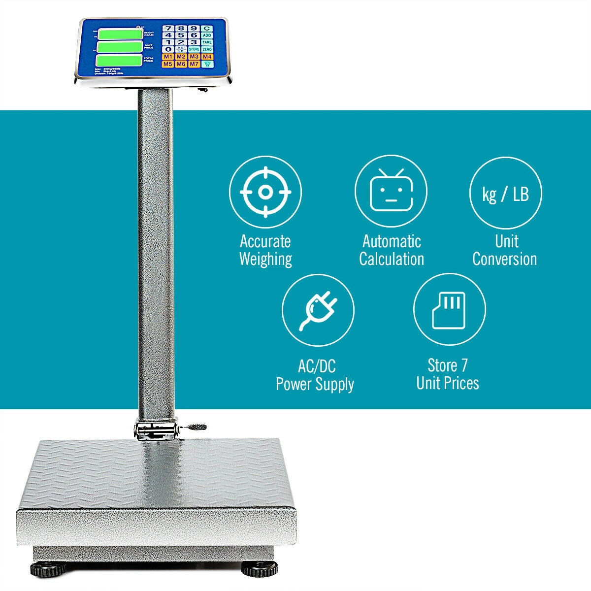 SUGIFT Silver 660-lb Digital Folding Industrial Floor Platform Scale with 0.22-oz Accuracy and Battery