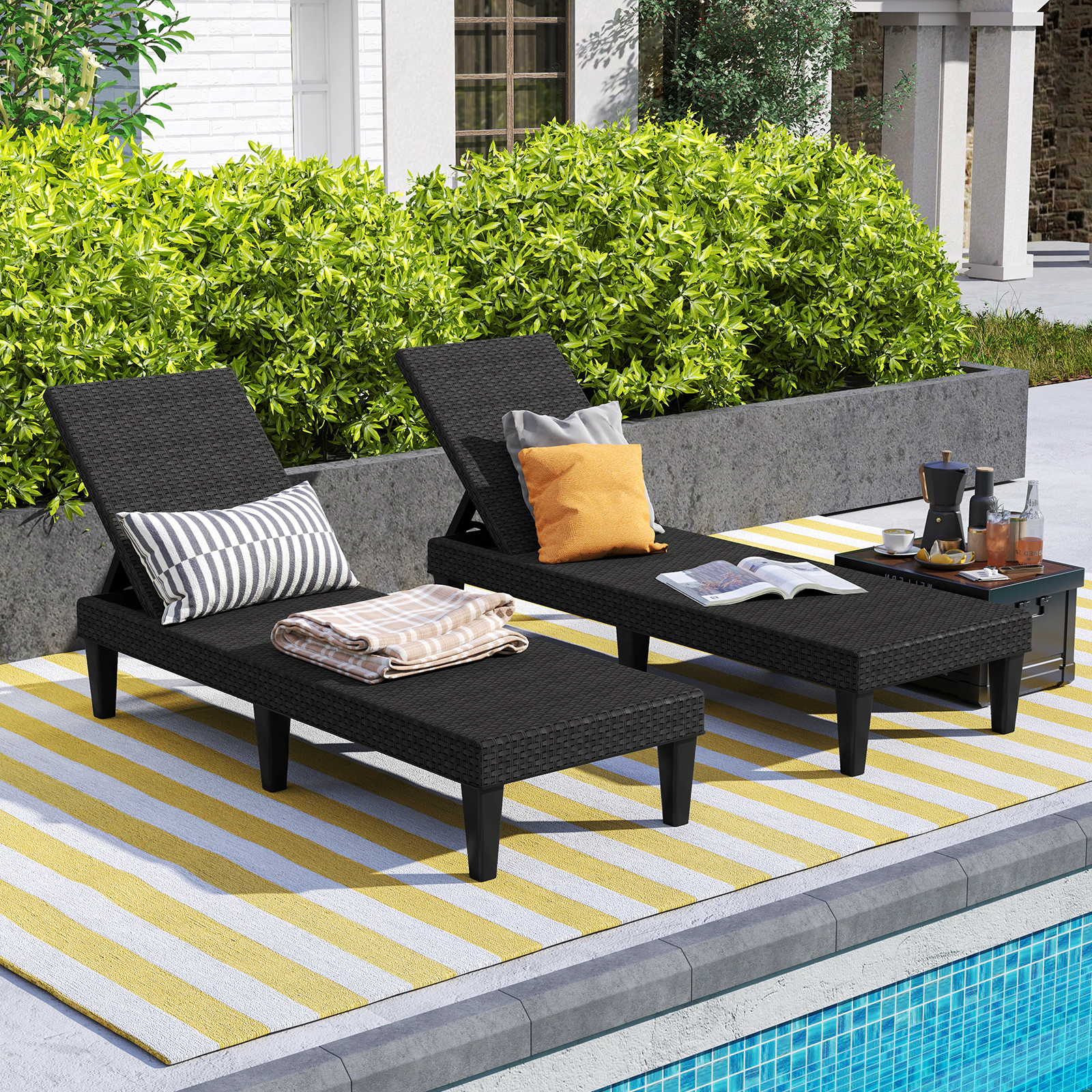 SUGIFT 4-Position Adjustable Outdoor Chaise Lounge Chair 330-lb Capacity with Faux Rattan Texture Black