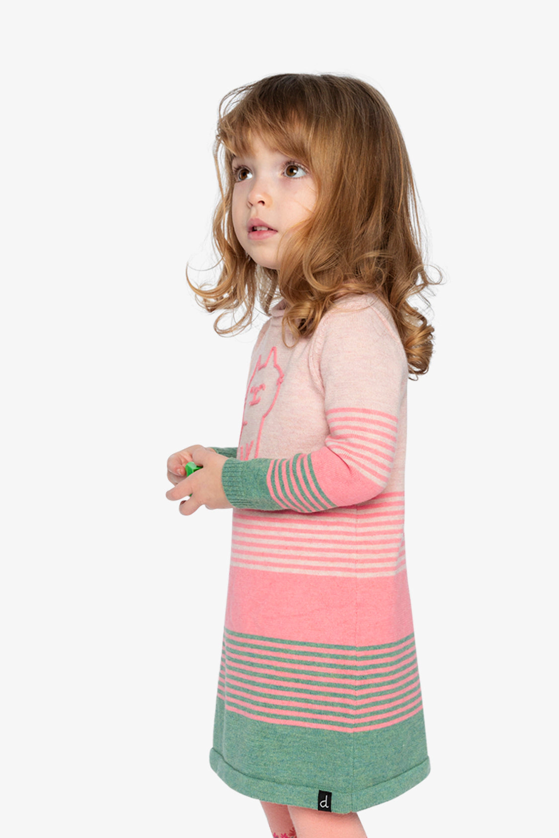 Deux par Girls Cat Appliqué Striped Knitted Dress