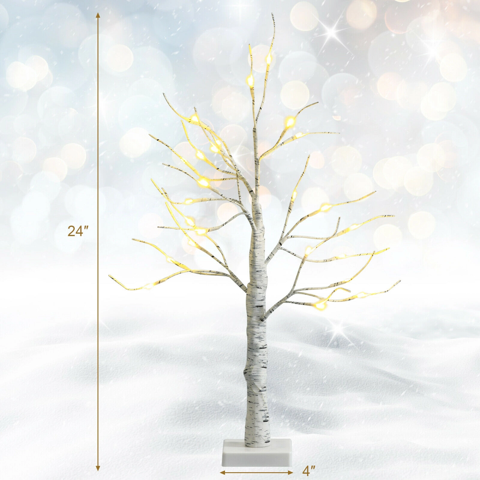 SUGIFT 2-ft Battery Powered Lighted White Birch Twig Tree with 24 Warm White LED Lights and Bendable Branches