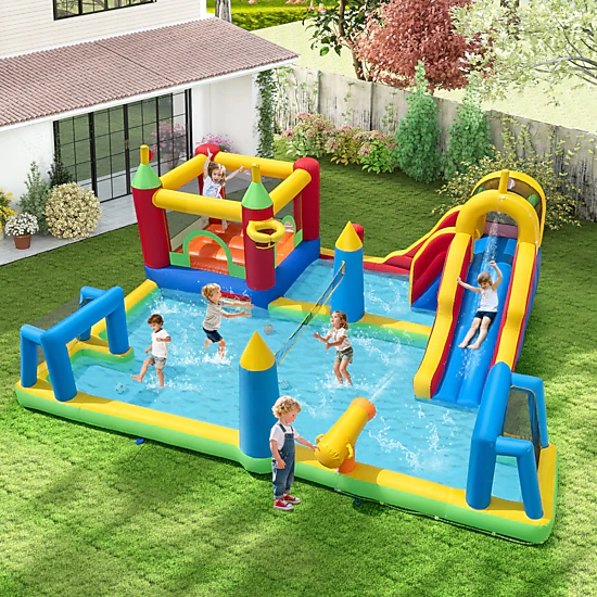 Hivvago Inflatable Water Slide Bounce House 9-in-1 Jumping Castle with Climbing Wall