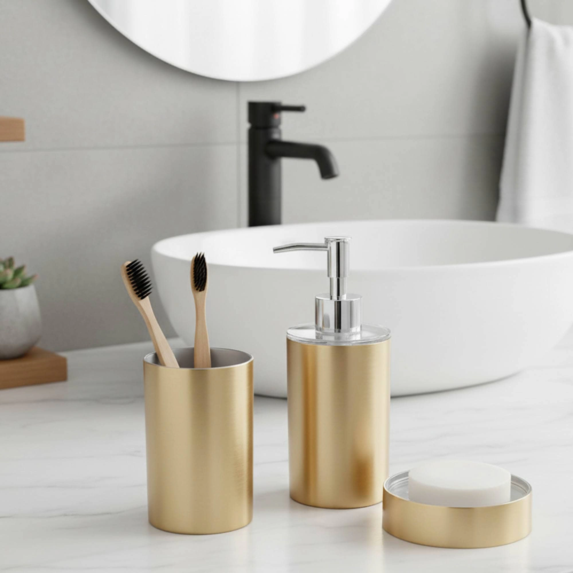 Evideco French Home Goods Brushed Metallic Plastic Soap Dispenser - 12 Oz Cylinder
