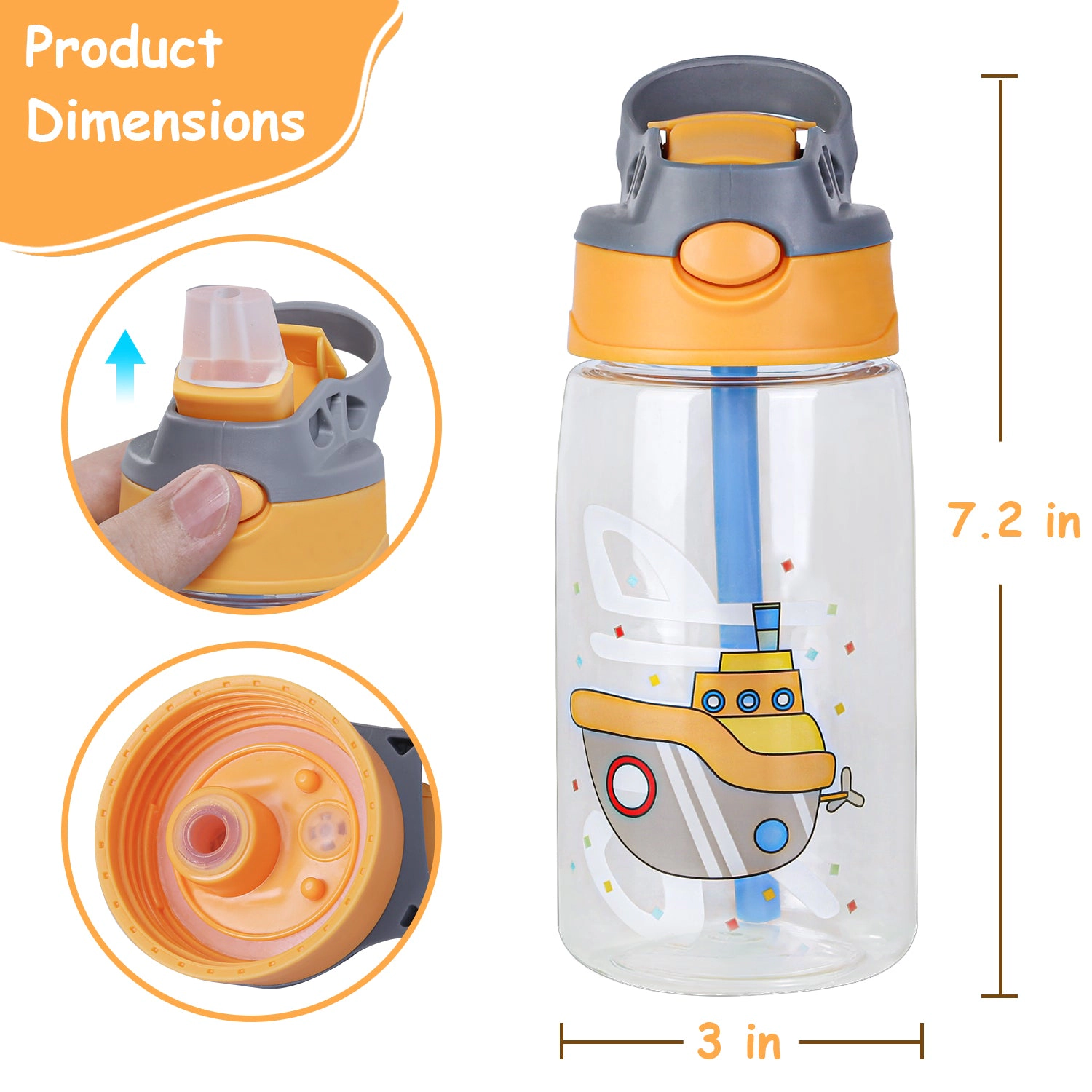 GBruno Push-Button Kids Water Bottle With Straw