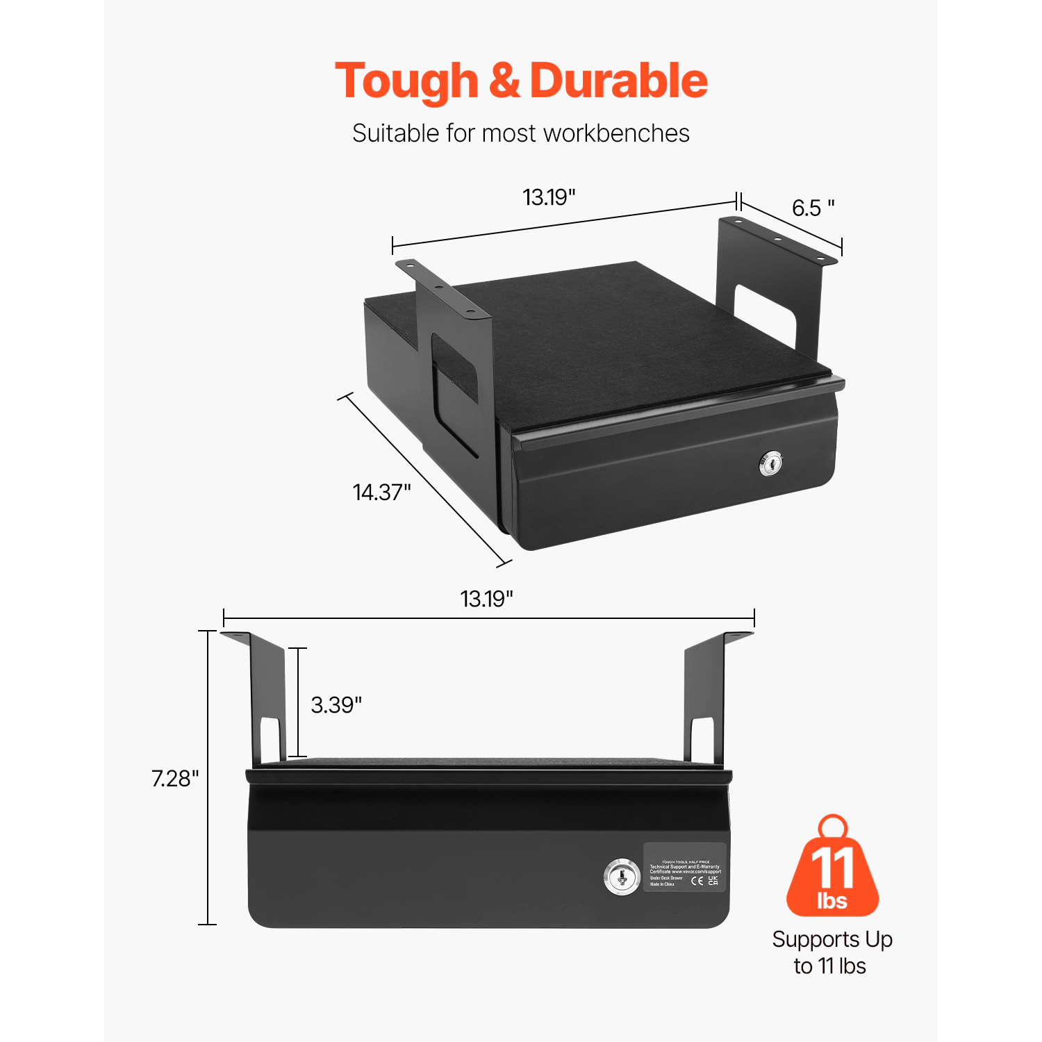 HONGGE Wide Under Desk Drawer Slide Out, Pull-out Drawer Attachment, Hidden Desktop Storage Organizer
