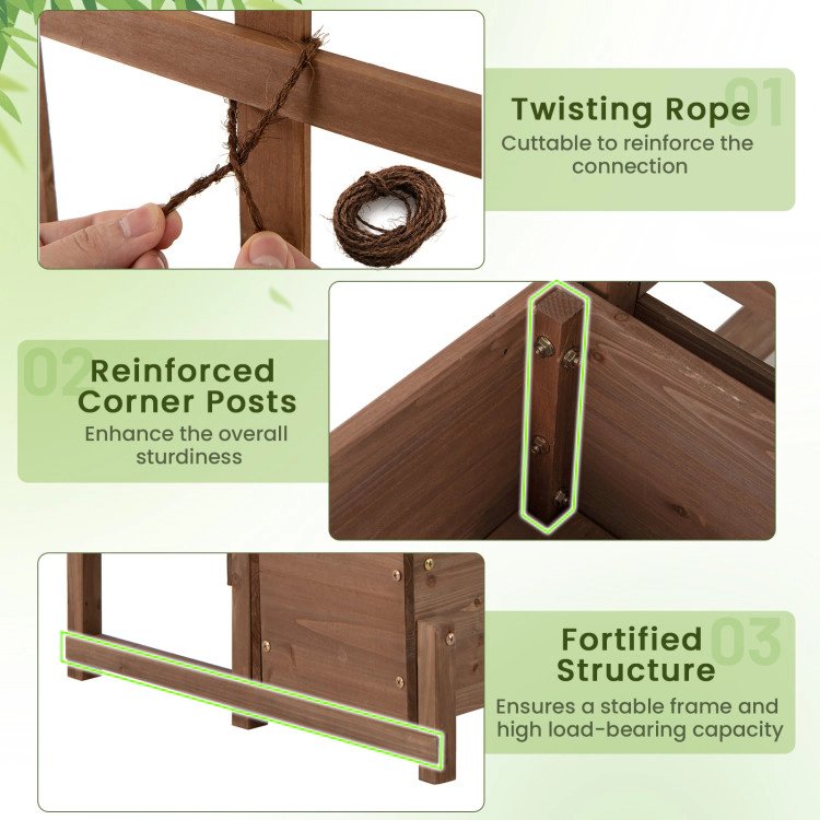 Hivvago Raised Garden Bed with Trellis 2-tier Wood Planter Box with Drainage Holes-Rustic Brown