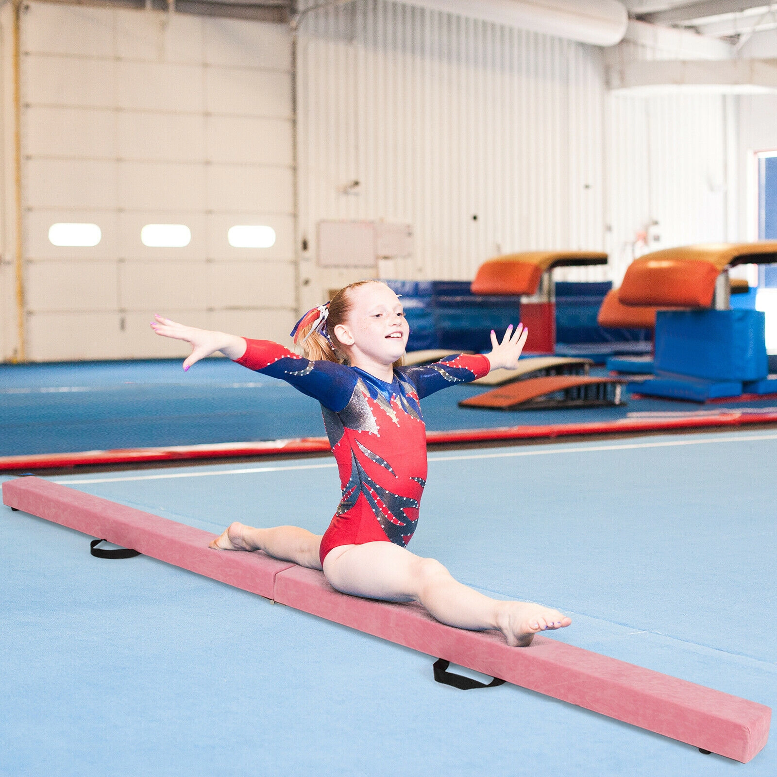 SUGIFT Kids Pink 7-ft Folding Gymnastics Balance Beam with Carry Handles 82.5-in W 4-in D 154-lb User Capacity