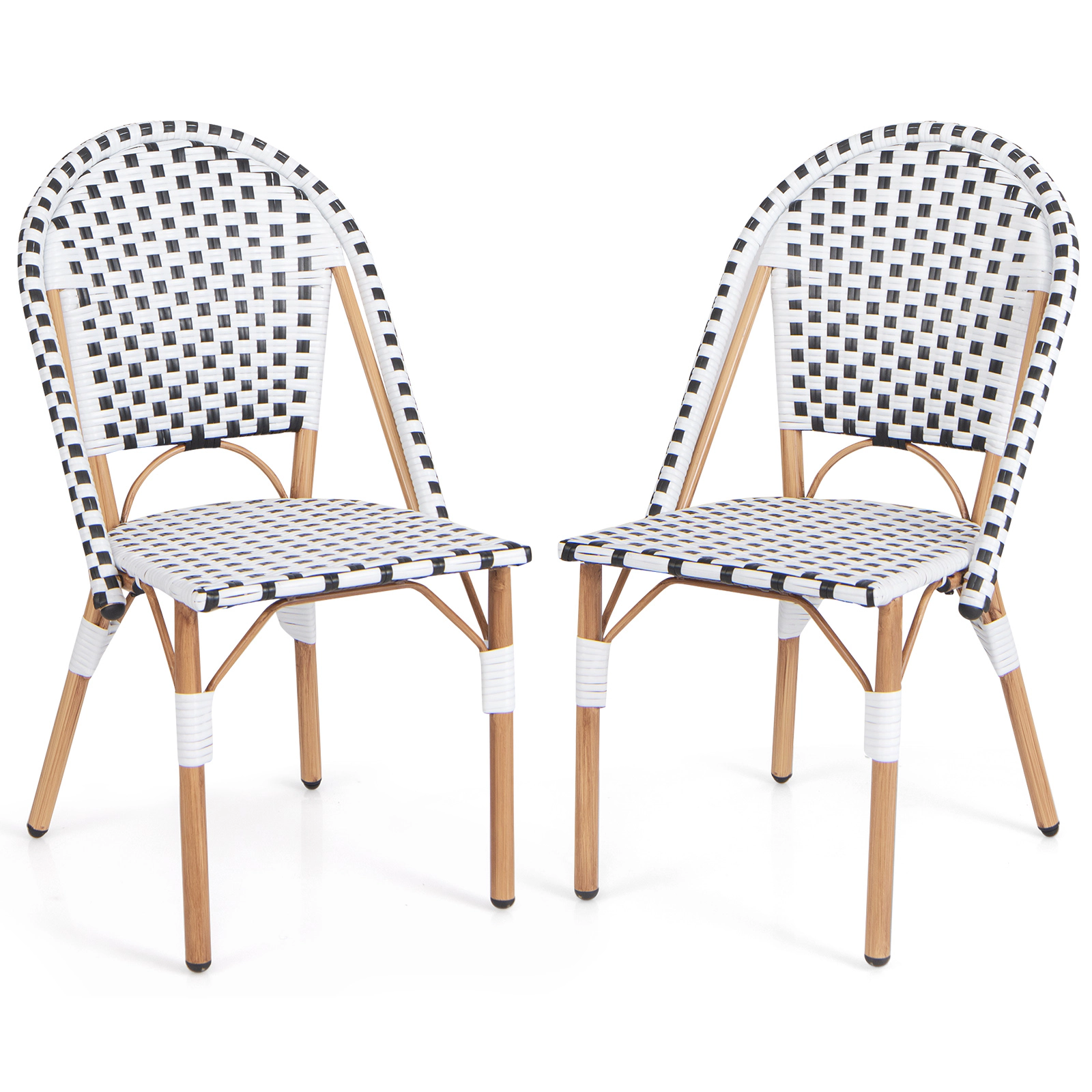 SUGIFT French Bistro PE Rattan Dining Chair Set of 2 with Galvanized Metal Frame 330-lb Capacity White Black Natural