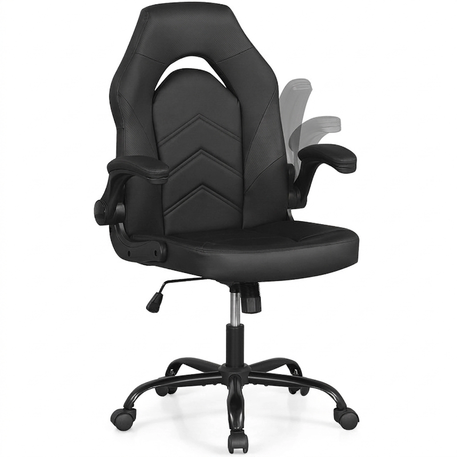 SUGIFT 300-lb Capacity Black PU Leather Ergonomic Swivel Computer Desk Chair with Flip-up Armrests