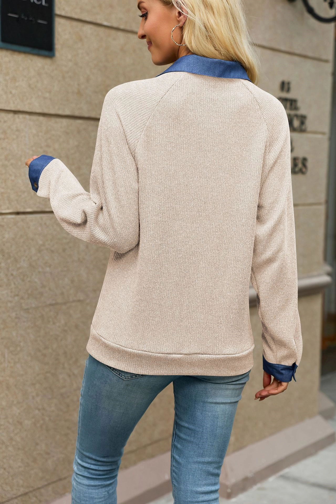 Enchanted Funland Womens Contrast Collar Henley Polo Shirt Long Sleeve Pullover Tops