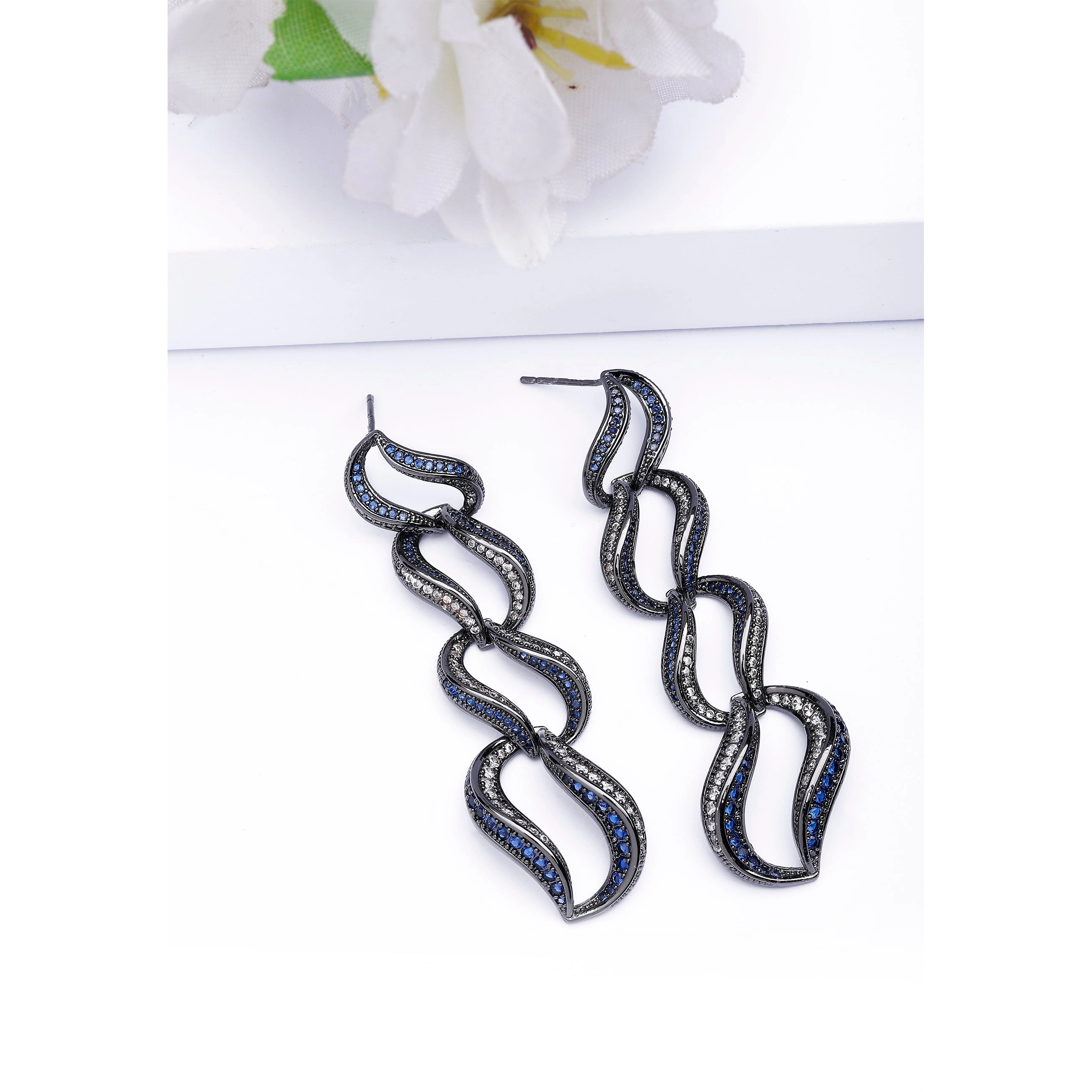 AGP PARIS Womens Dark Blue Curvy Loop Drop Earrings