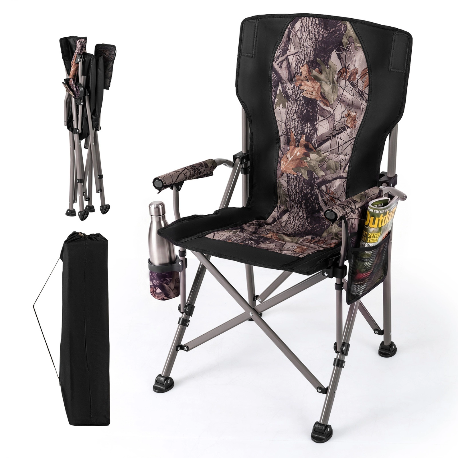 SUGIFT 400-lb Capacity Tall High Back Folding Camping Chair with Cup Holder Mesh Pocket and Carry Bag
