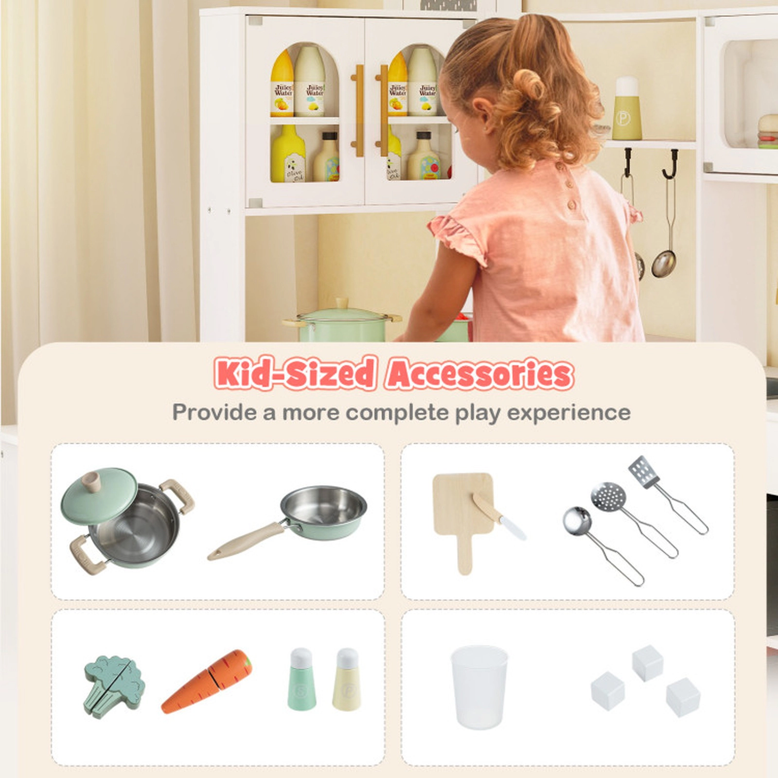SUGIFT White Pull-Out Countertop Lights and Sounds Corner Kids Wooden Play Kitchen