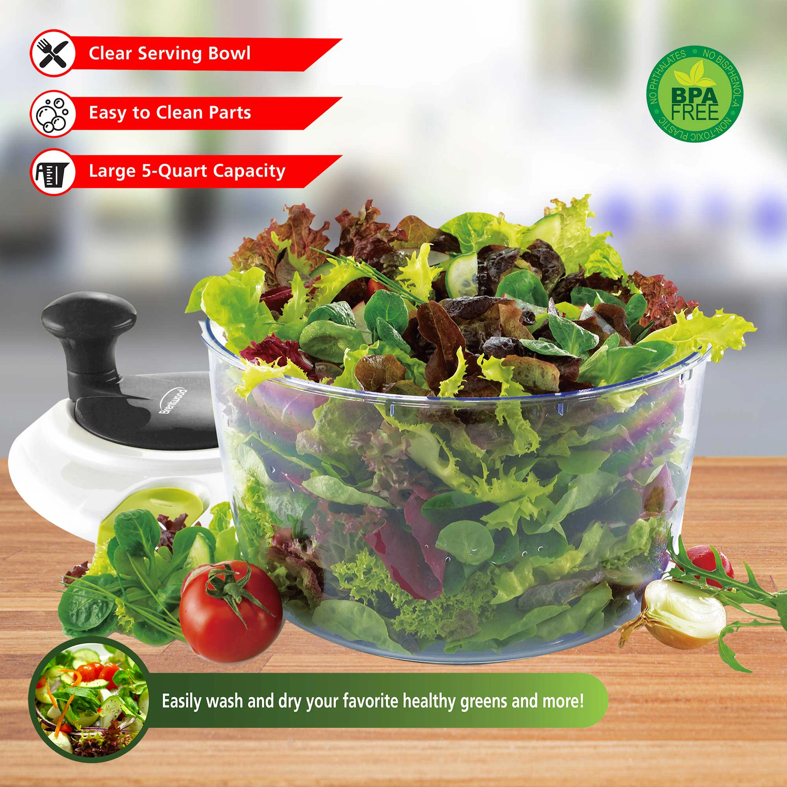 Brentwood 5 Quart Salad Spinner Black with Serving Bowl