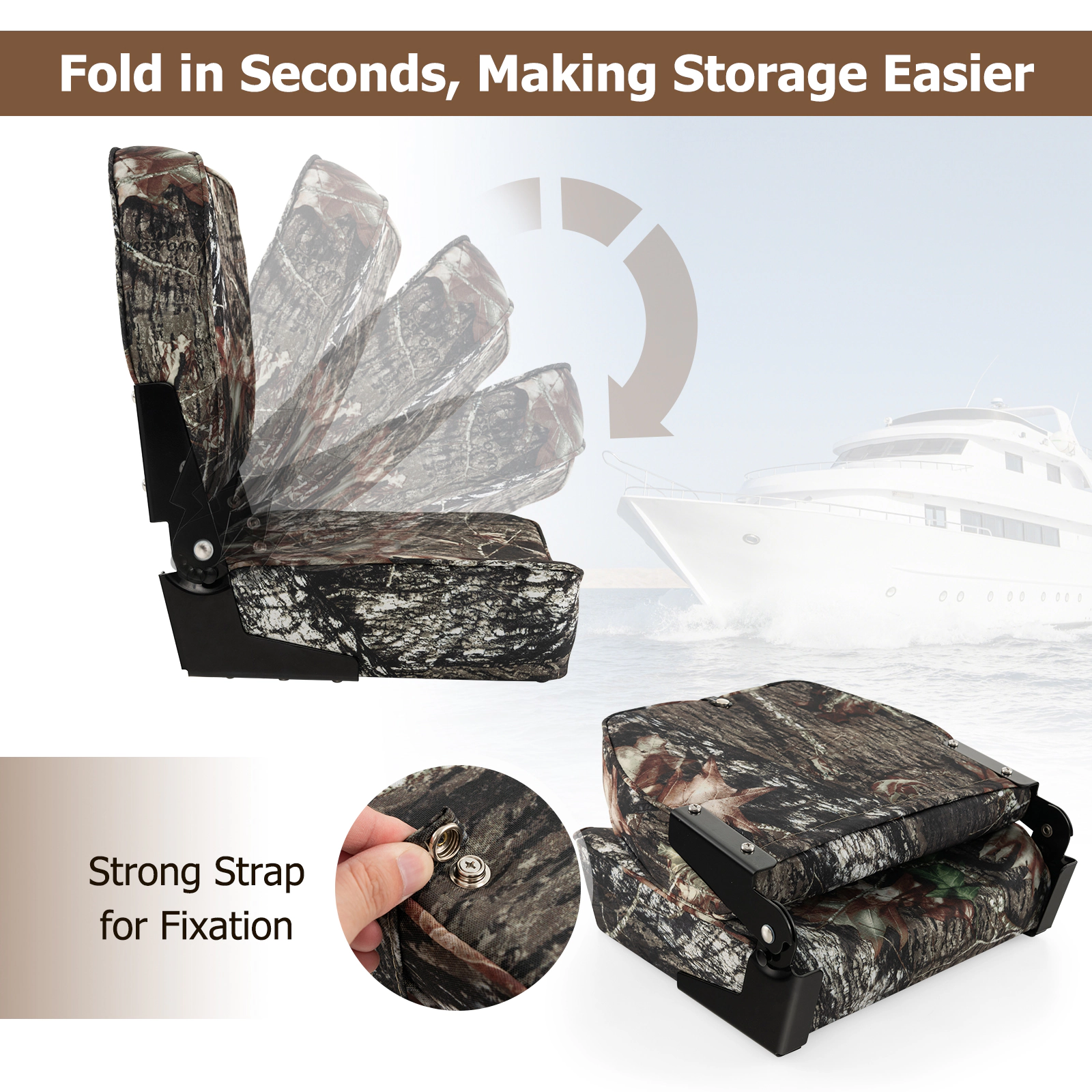 SUGIFT 2-Piece Folding Boat Seats, 400 lb Capacity per Seat, Camouflage, 5-Inch Padding