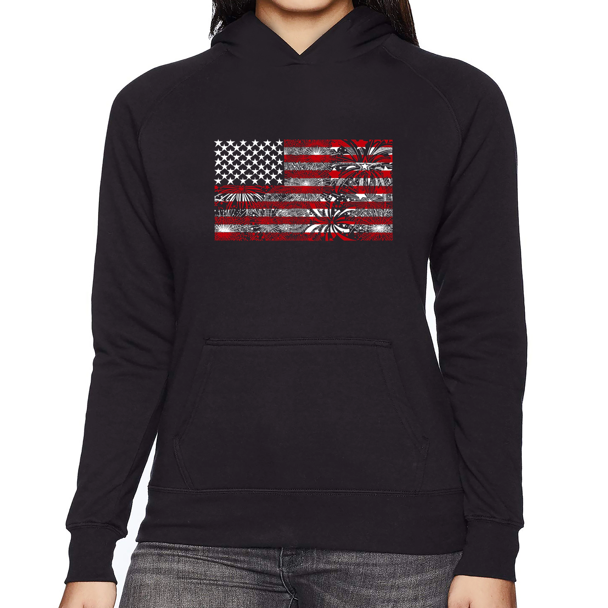 LA Pop Art Fireworks American Flag - Women's Word Hooded Sweatshirt