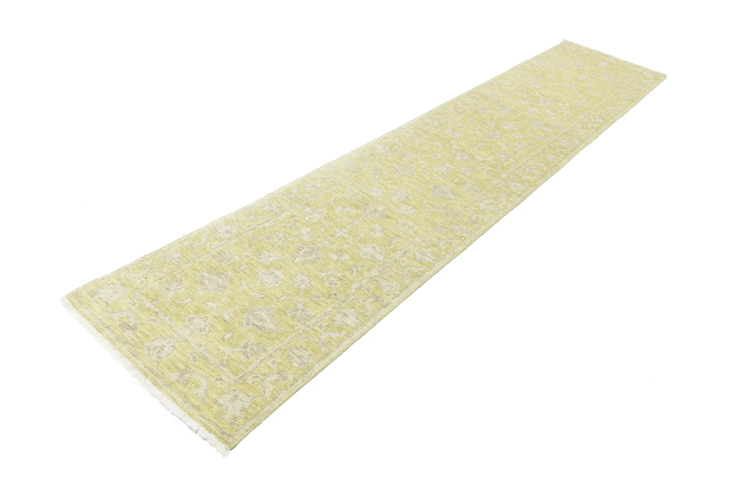 Magic Rugs Muted Golden Yellow Floral 3X12 Transitional Oriental Runner Rug