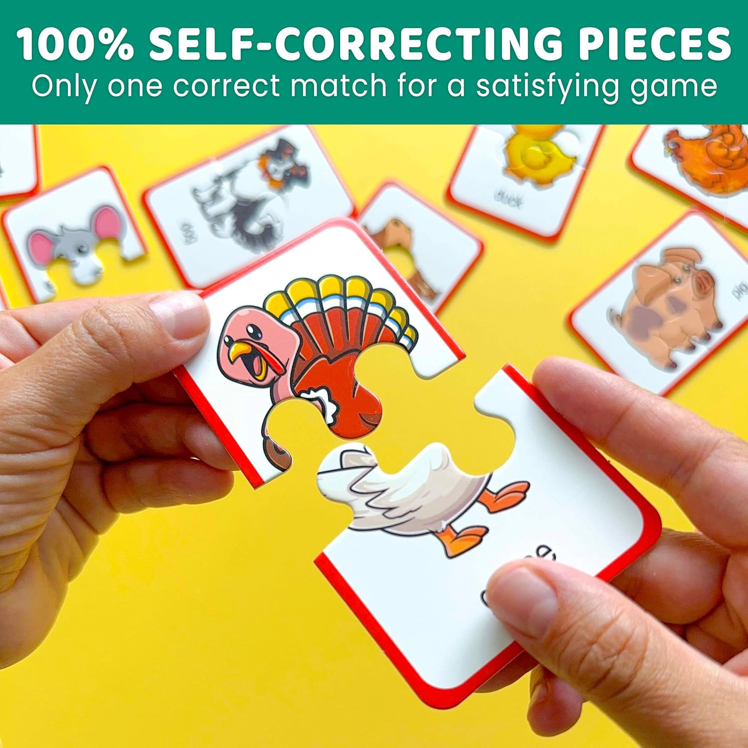 QUOKKA Wooden Farm Animal Memory Matching Puzzle Set for Toddlers, 16 Pairs