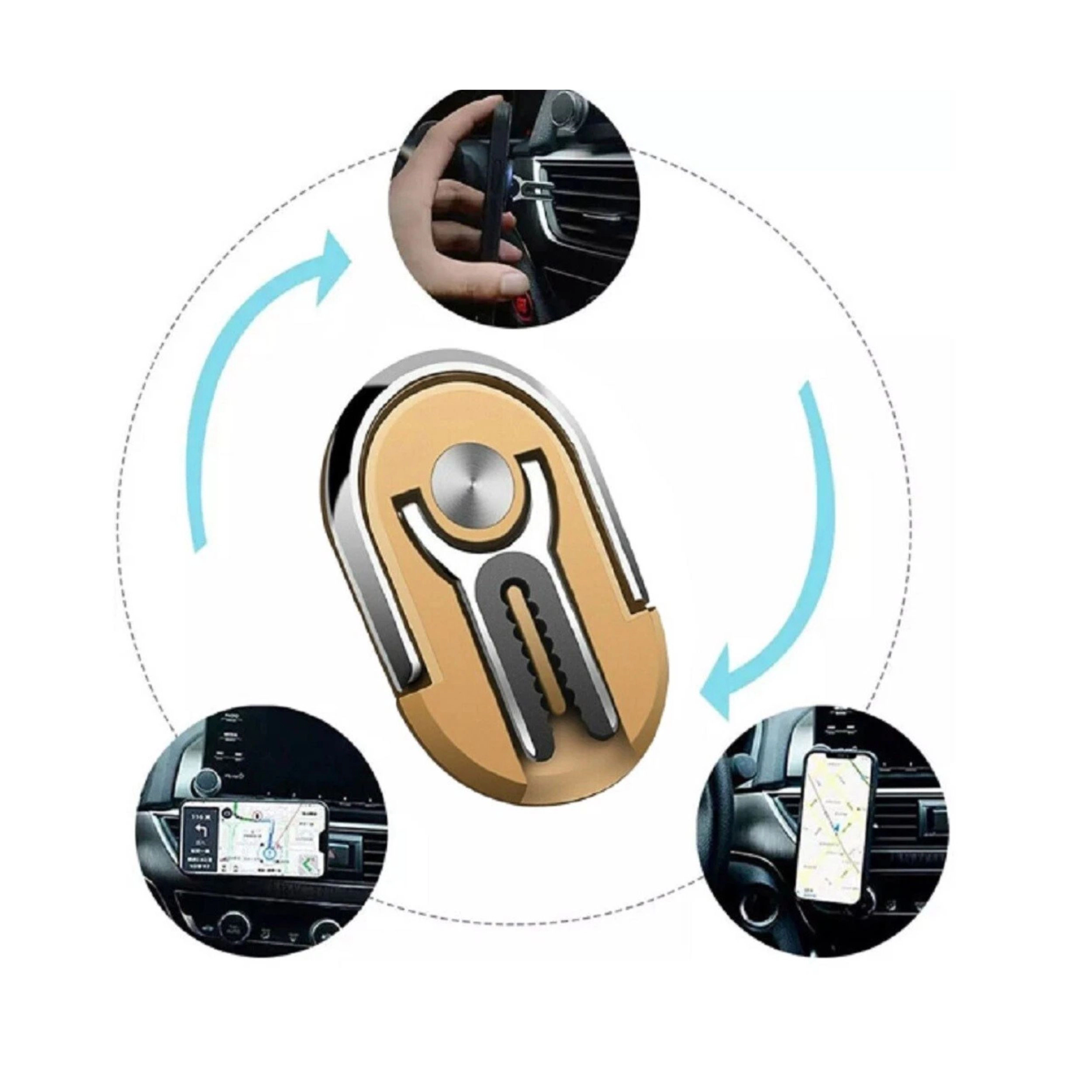 Home Collection 360° Rotating Phone Ring Holder with Universal Car Vent Clip Mount