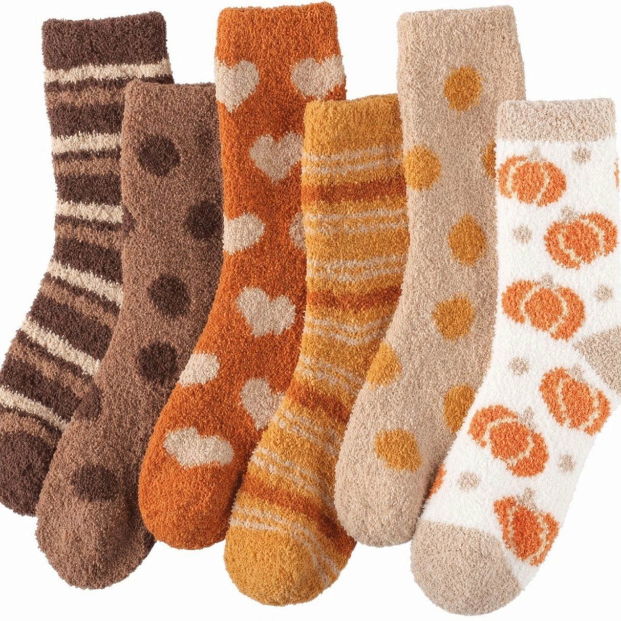 Wardrobe Whimsy 6 Pairs Fuzzy Socks for Women Fluffy Cozy Socks Fall Halloween Socks
