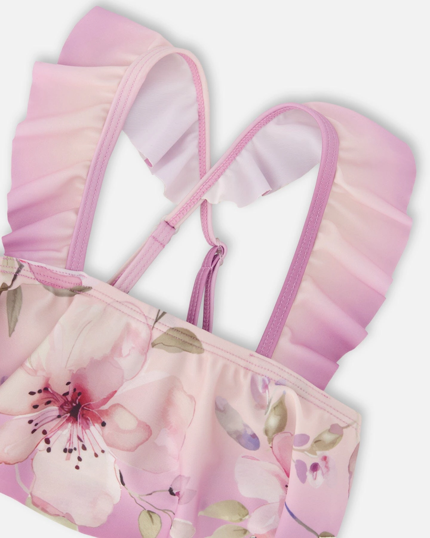 Deux par Deux Girls Flower Print Top and Bottom Two-Piece Swimsuit