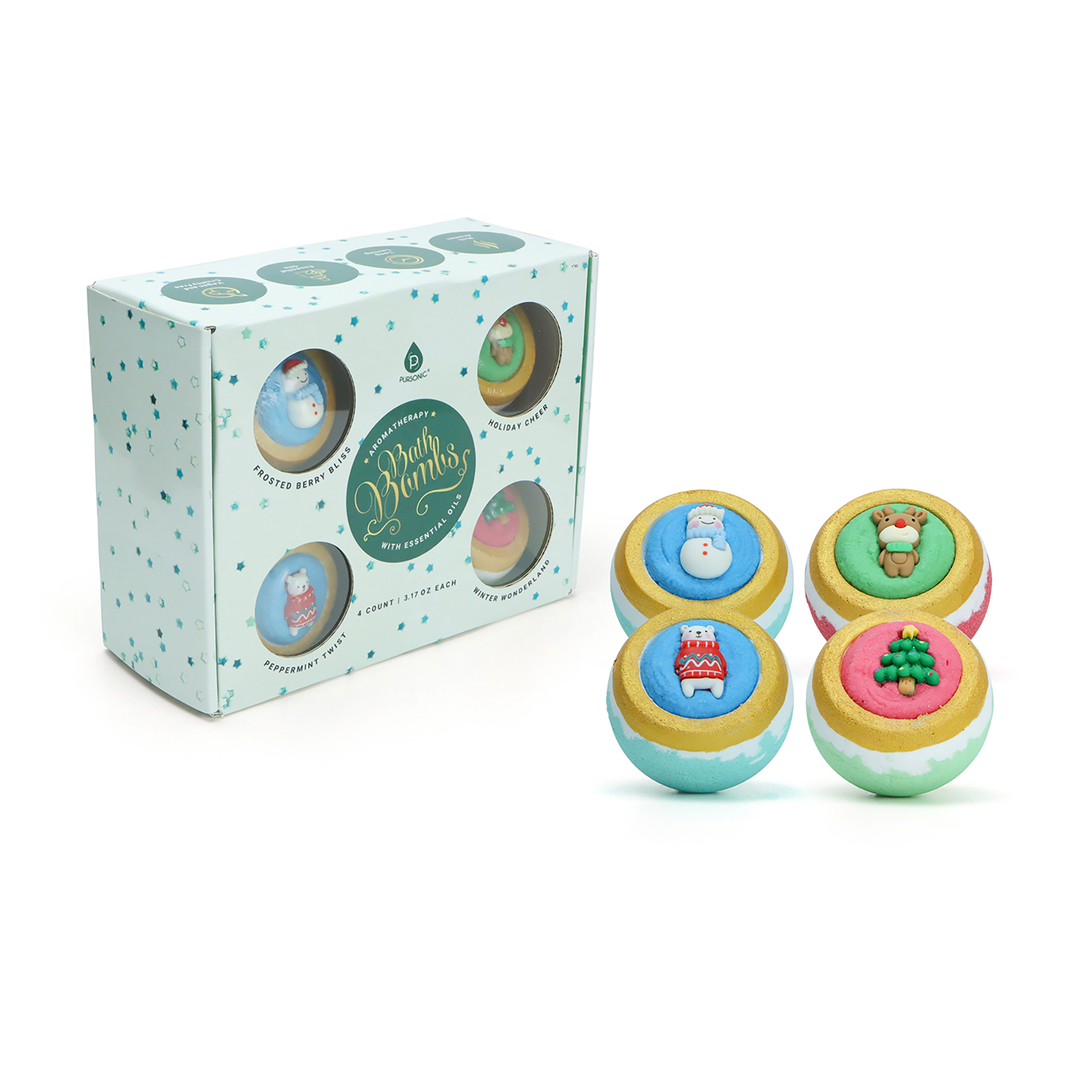 Pursonic Unisex Holiday Aromatherapy Bath & Body Care Gift Set with Natural Essential Oils Bath Bombs