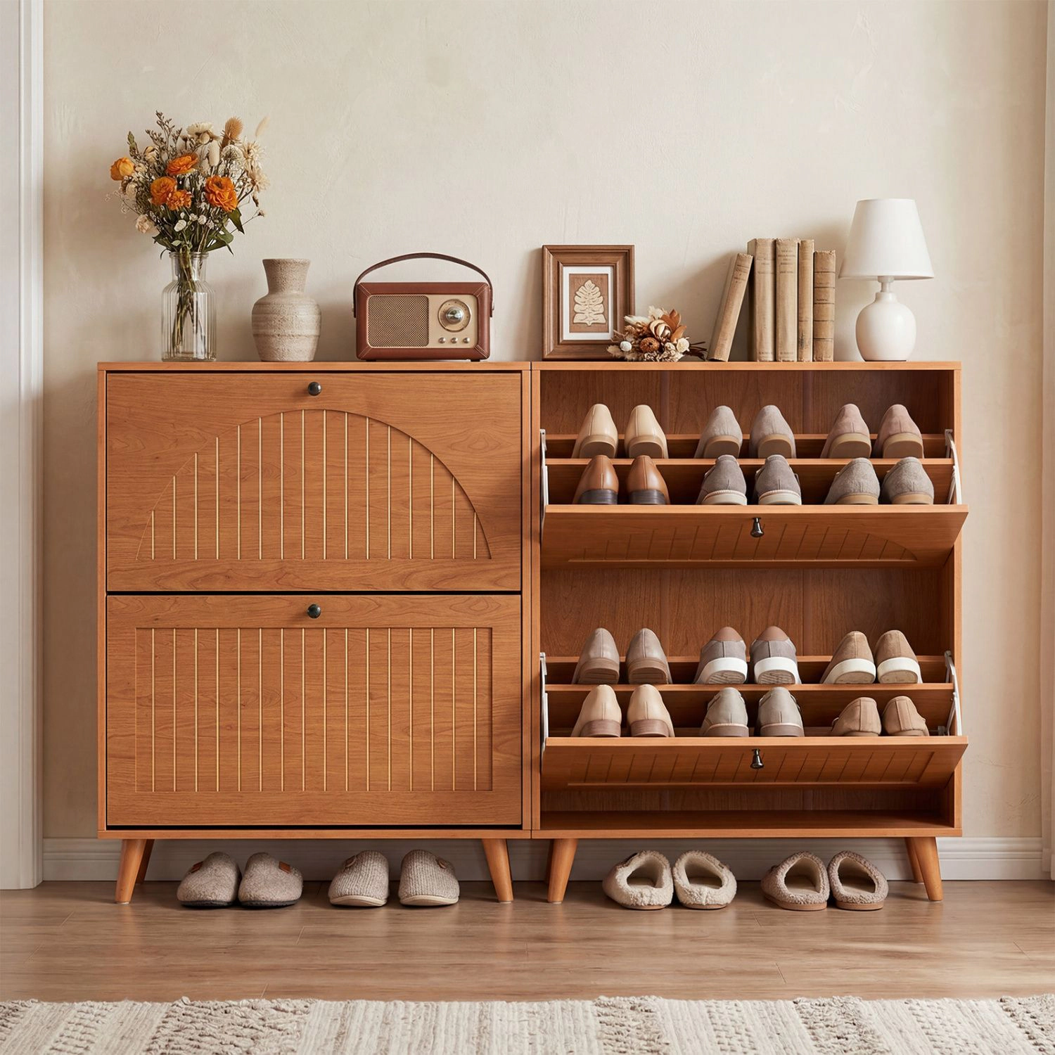 SlickBlue Entryway Shoe Organizer with 2 Flip Drawers and Storage