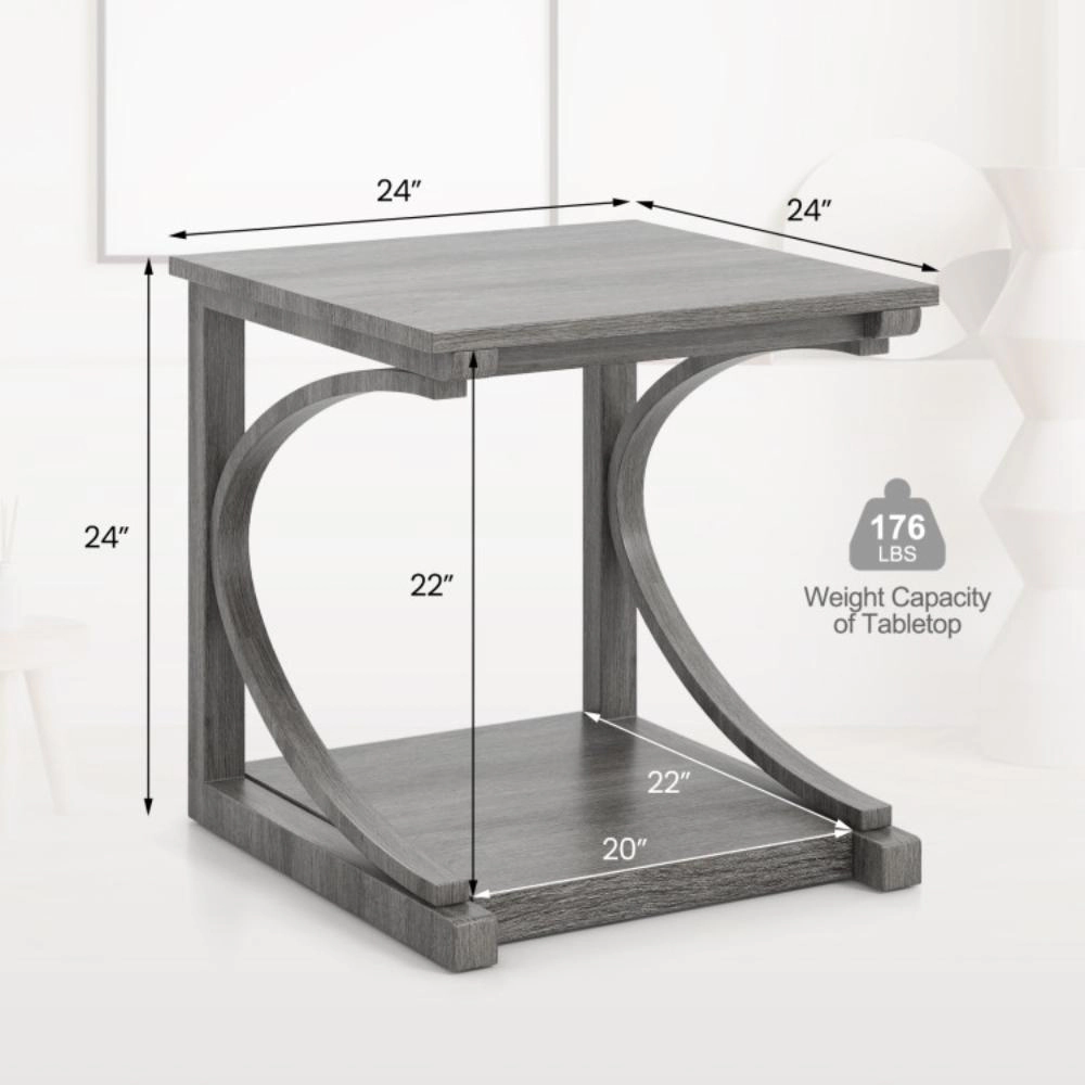 Hivvago 24-Inch Square C-Frame Sofa Side Table with 2 Tiers