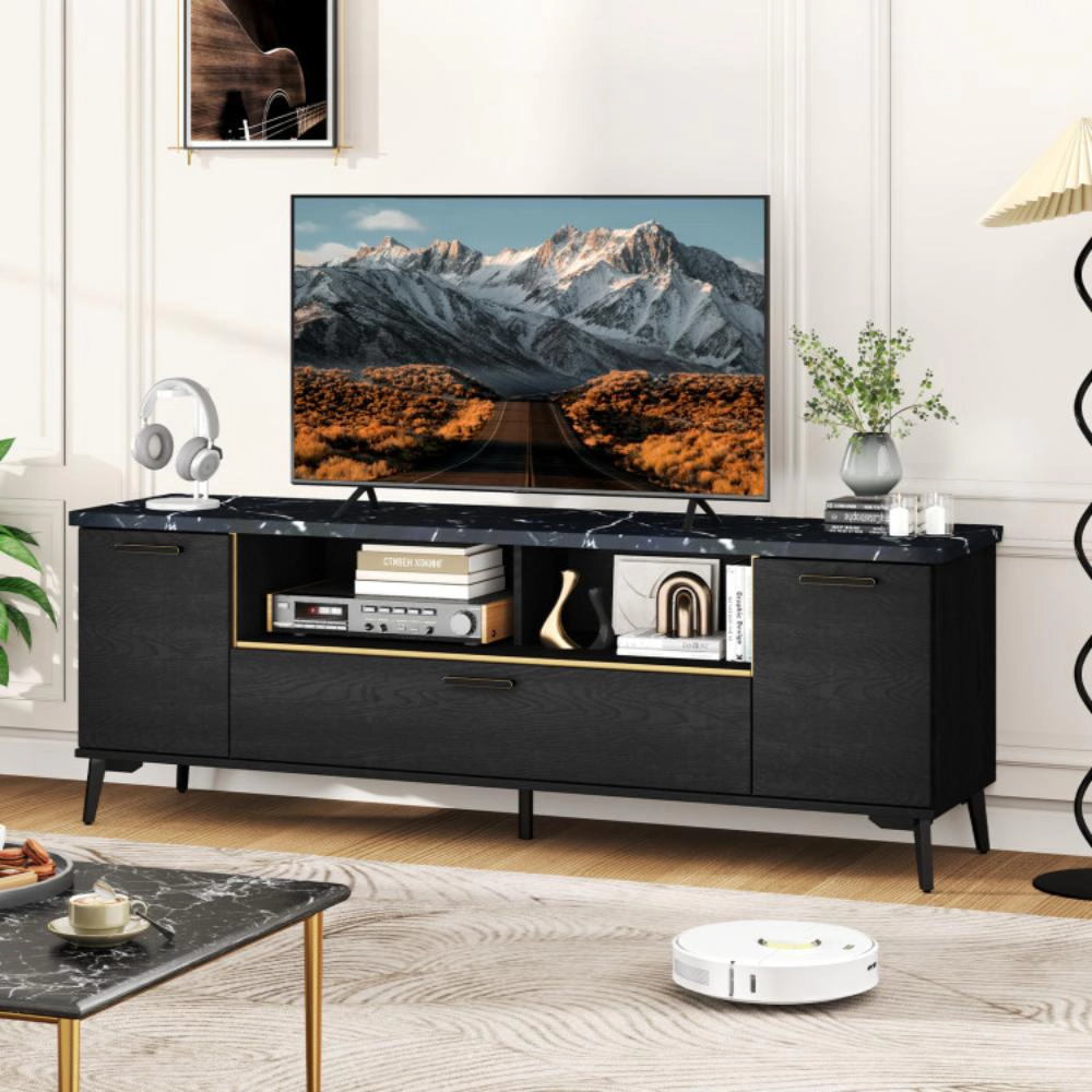 Hivvago 63 Inch Tv Stand With Flip Door Cabinet For Tvs Up To 75 Inch-Black