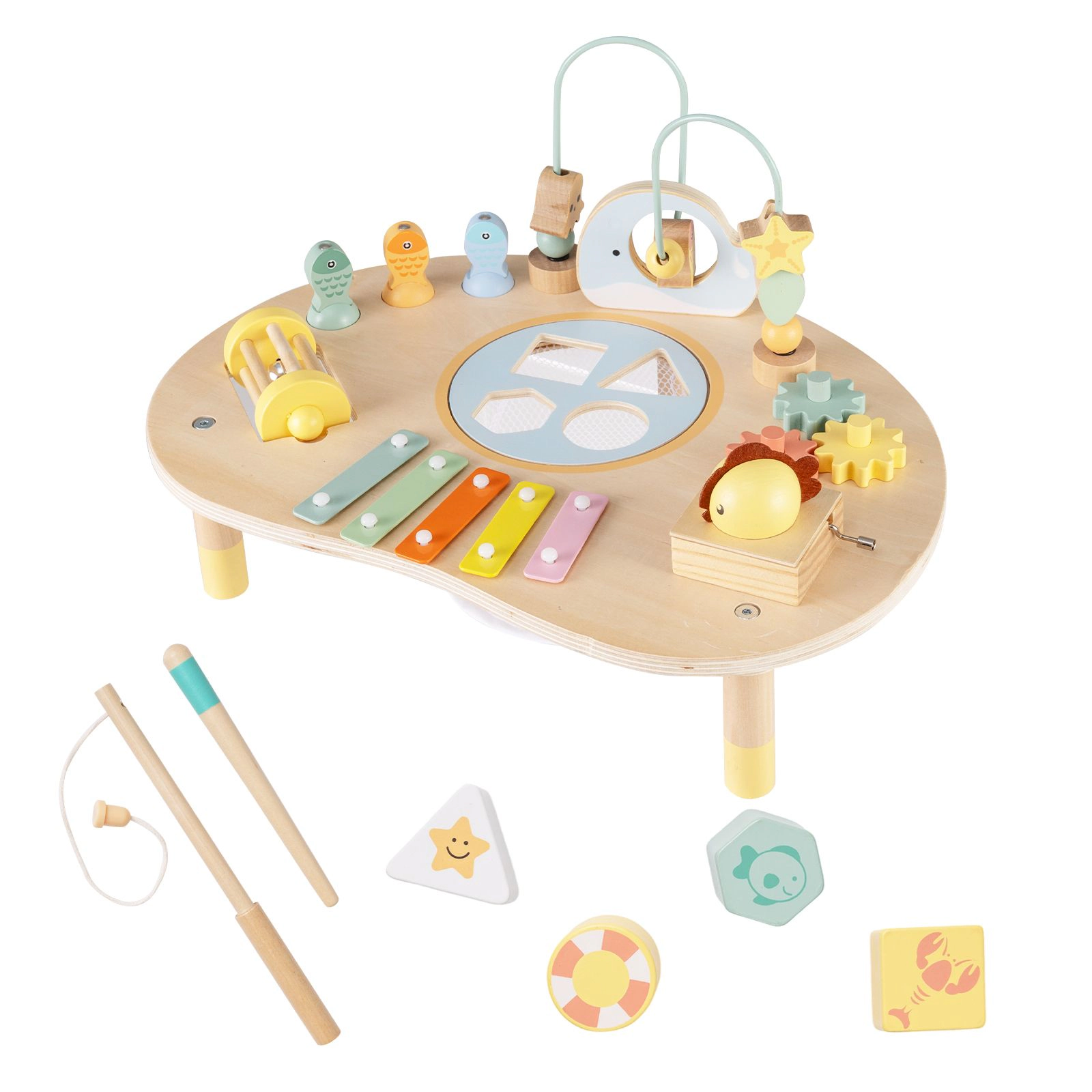 SlickBlue 7-in-1 Wooden kids Activity Table with Music and Learning Toys