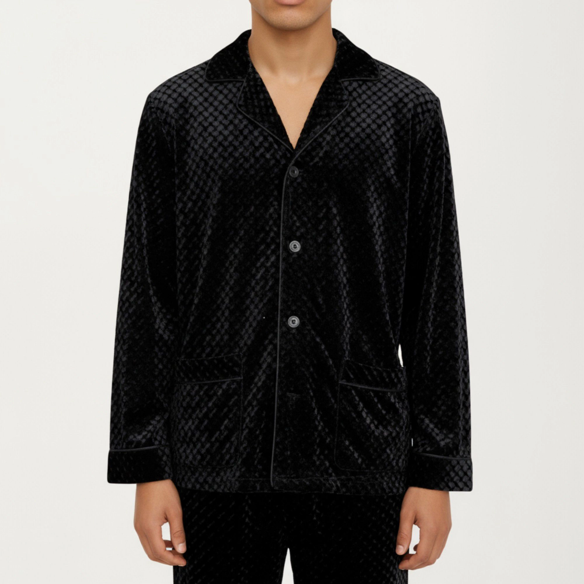 Anna-Kaci Men's 2-Piece Textured Velvet Pajamas with Button Up Top and Straight Leg Pants