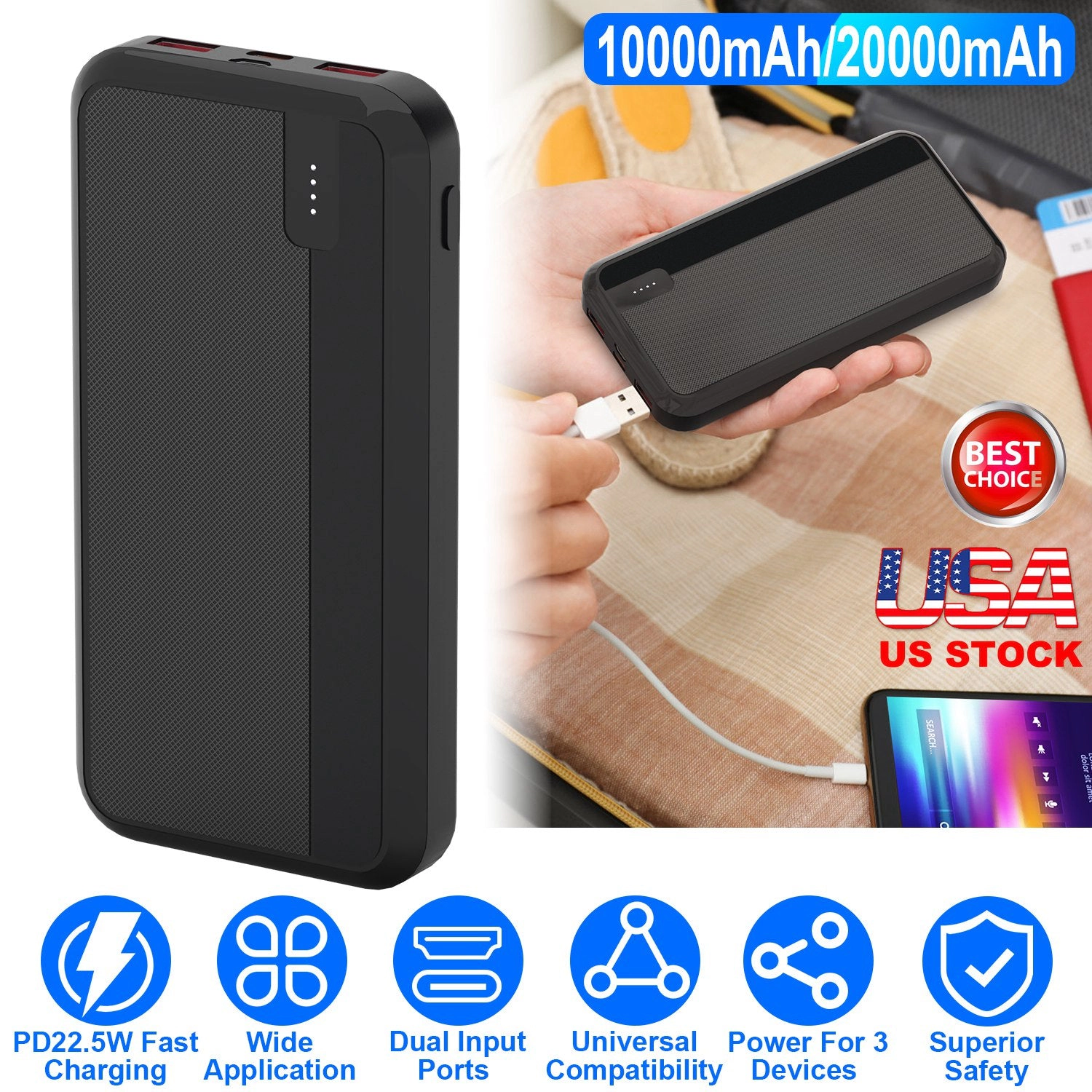 GBruno 10000mAh Fast Charging Power Bank
