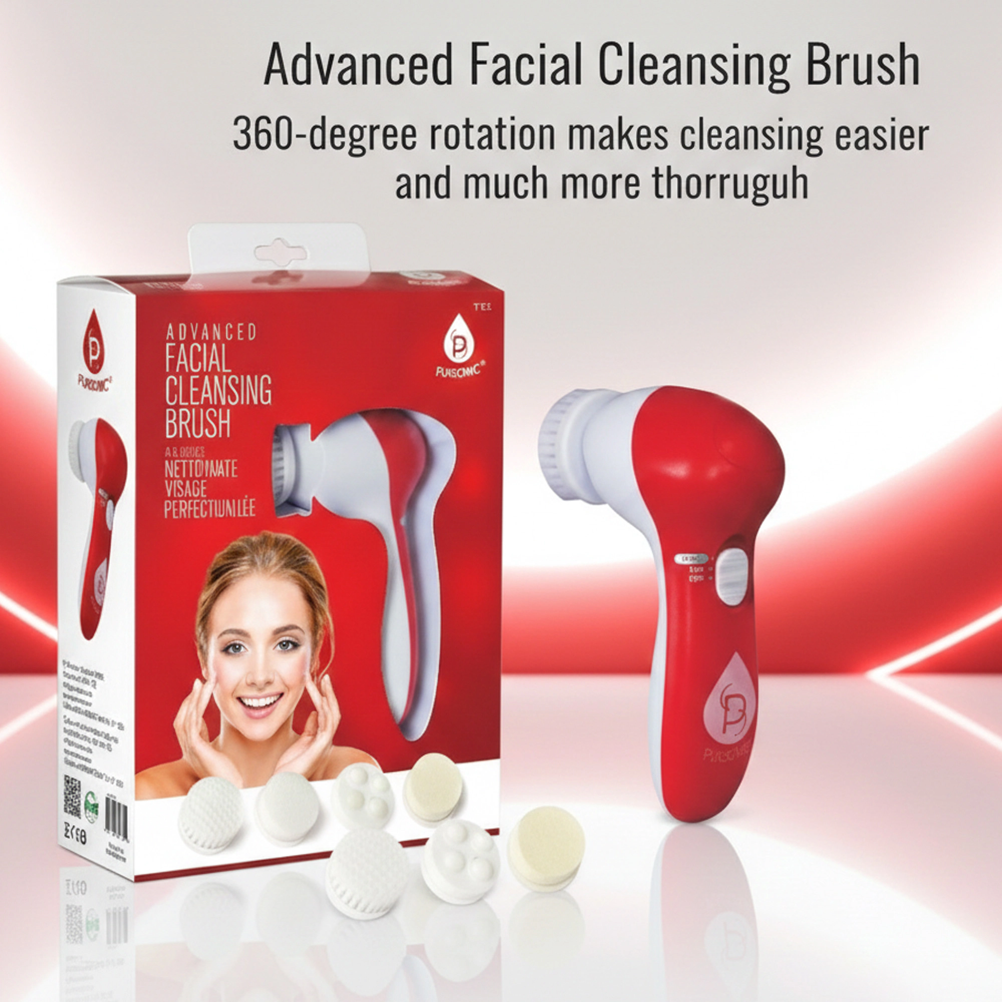 Pursonic Unisex Hair & Skin Wellness Bundle: Red Light LED Scalp Therapy Brush & Facial Cleansing Brush