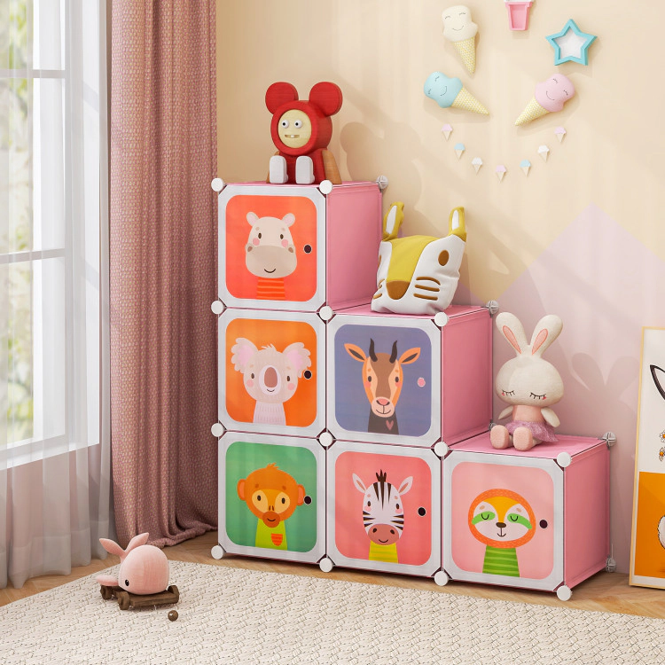 Hivvago 8-Cube Kids Wardrobe Closet with Clothes Hanging Section and Doors