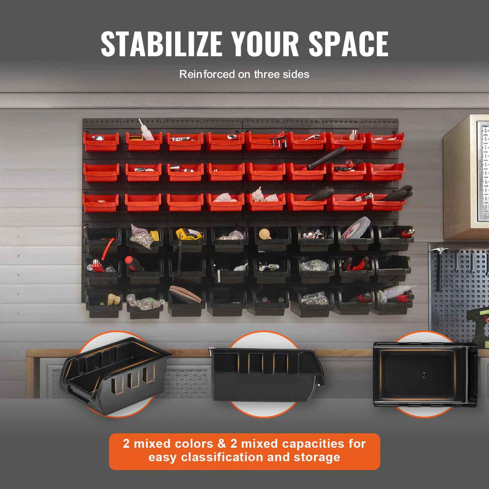 HONGGE Wall Mounted Storage Bins 12 Plastic Bins & 3 Metal Rails Plastic Hanging Stackable Storage Bin for Screws Nuts