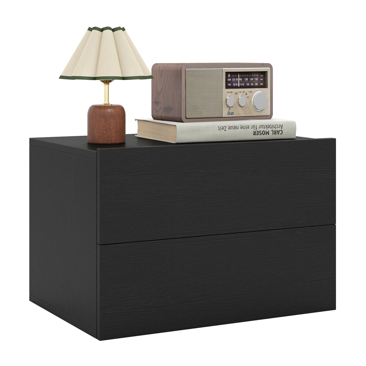 Glintex Floating Wall-Mounted Nightstand with 2 Drawers and Wall Kits