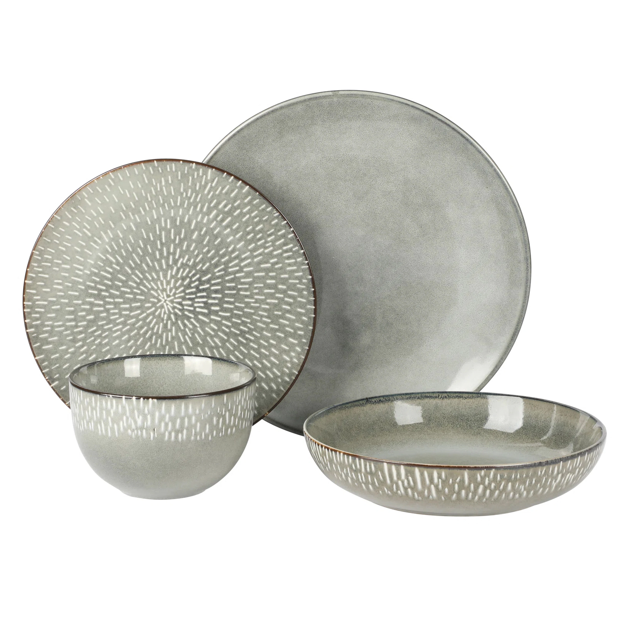 Gibson Elite Matisse 16 Piece Stoneware Dinnerware Set in Grey with Reactive Glaze