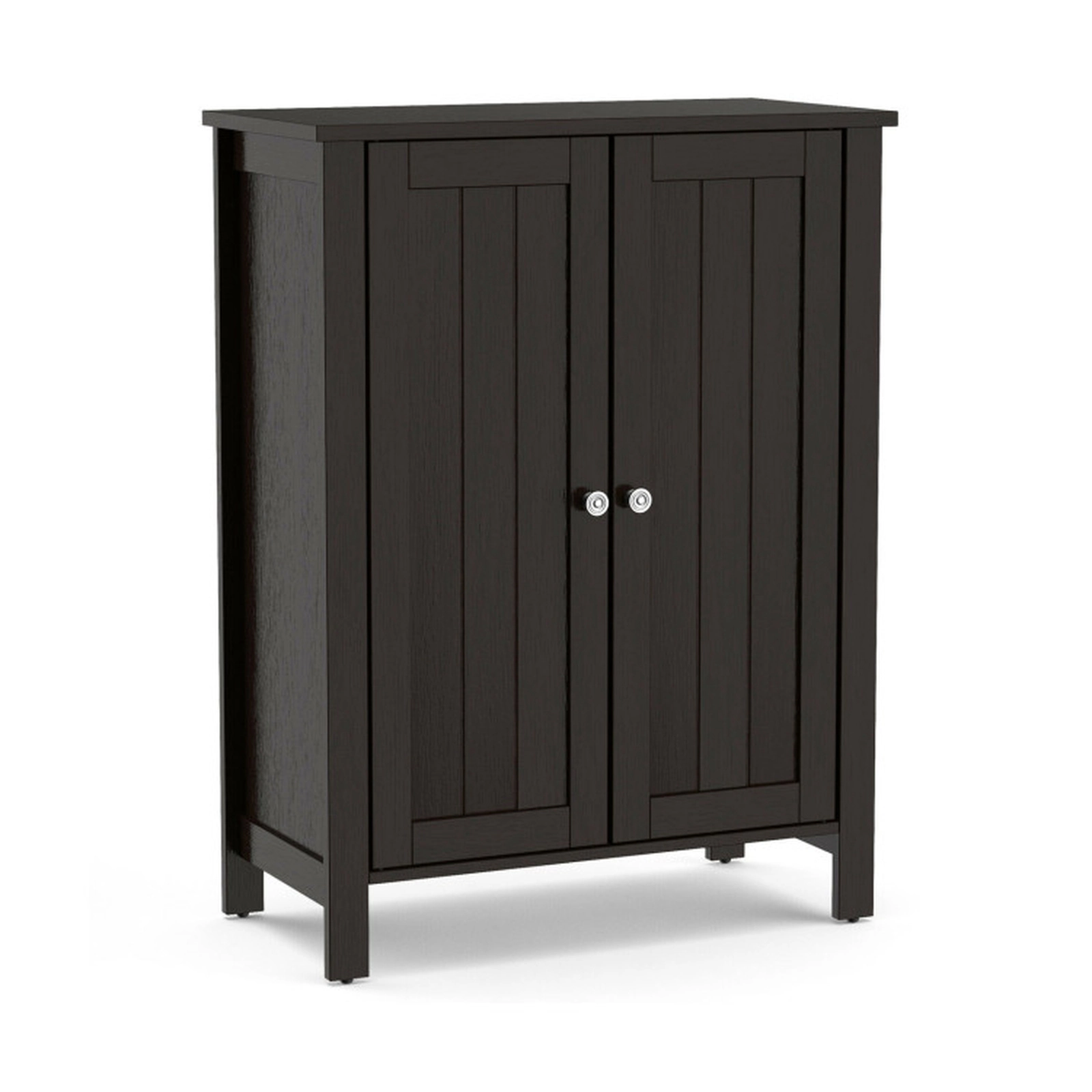 SUGIFT Brown 2-Door 66-lb Capacity Bathroom Floor Storage Cabinet with 2-Tier Shelves and 6 Adjustable Positions