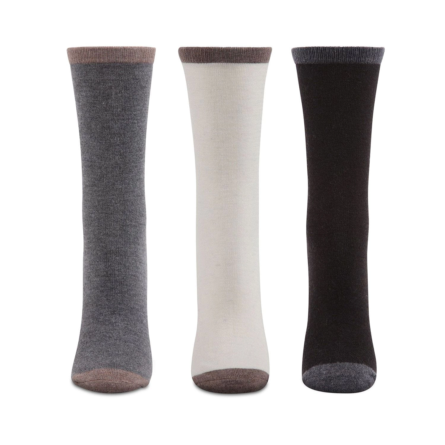 MeMoi Women's 3 Pair Pack Soft Tipped Flat Knit Cashmere Crew Socks