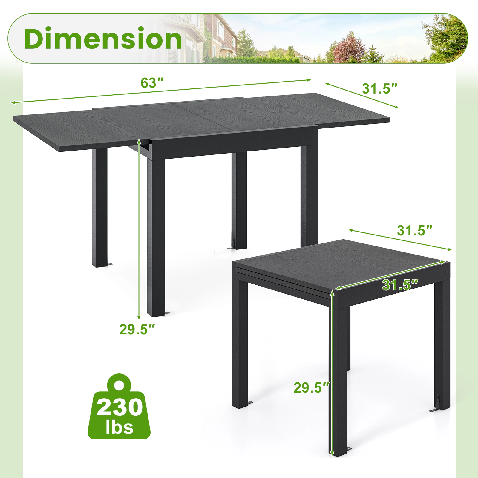 LJG 31.5 Inches-63 Inches Adjustable Patio Expandable Dining Table for 4-6 Person