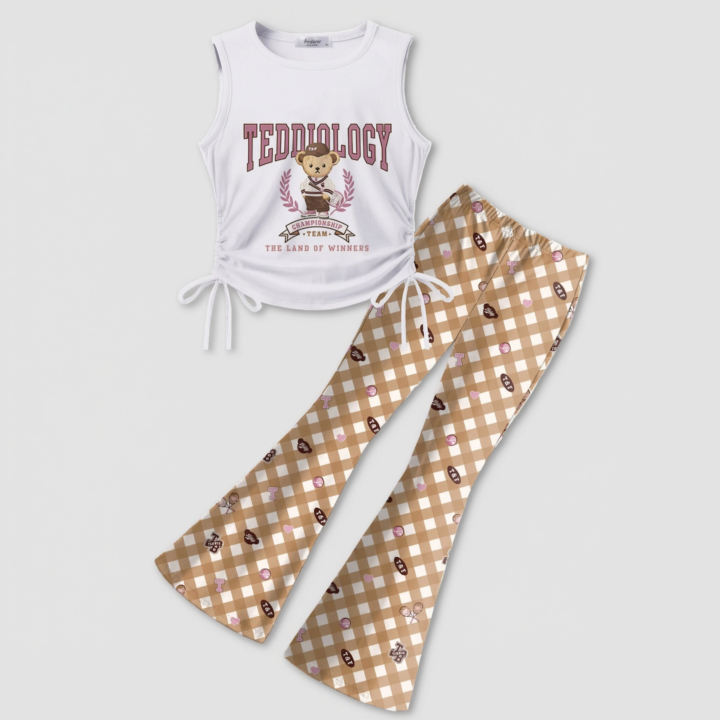 Arshiner Girl'ss Clothes Piece Outfits Side Drawstrings Tank Tops And Bell Bottom Pants