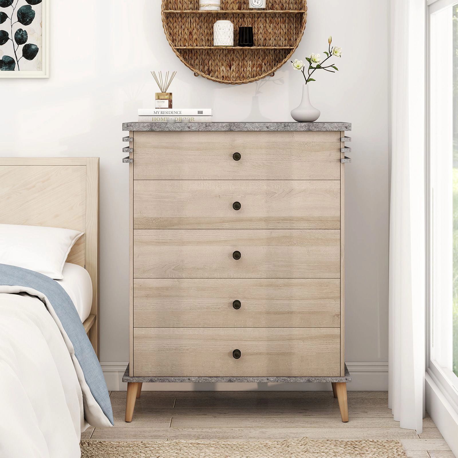 SlickBlue Tall 5-Drawer Bedroom Dresser with Wide Top & Metal Slides