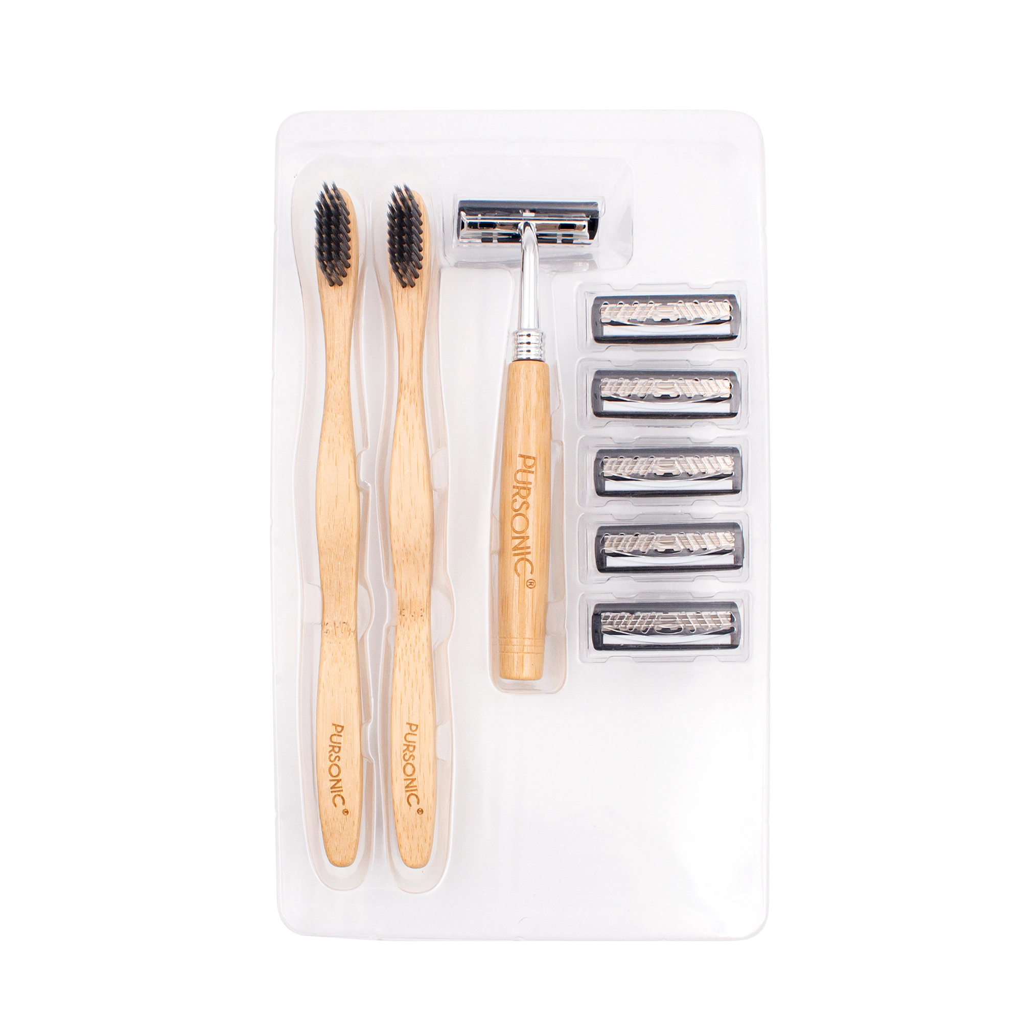 Pursonic Unisex Eco-Friendly Bamboo Razor & Toothbrush Grooming Bundle