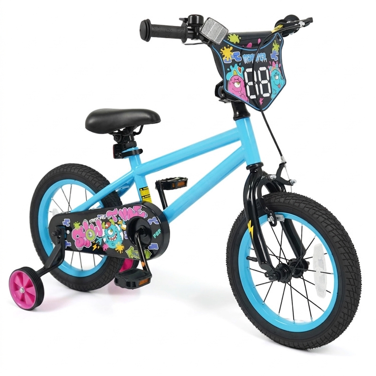 SUGIFT Blue Training Wheels Number Plate and Adjustable Seat Kids Bike