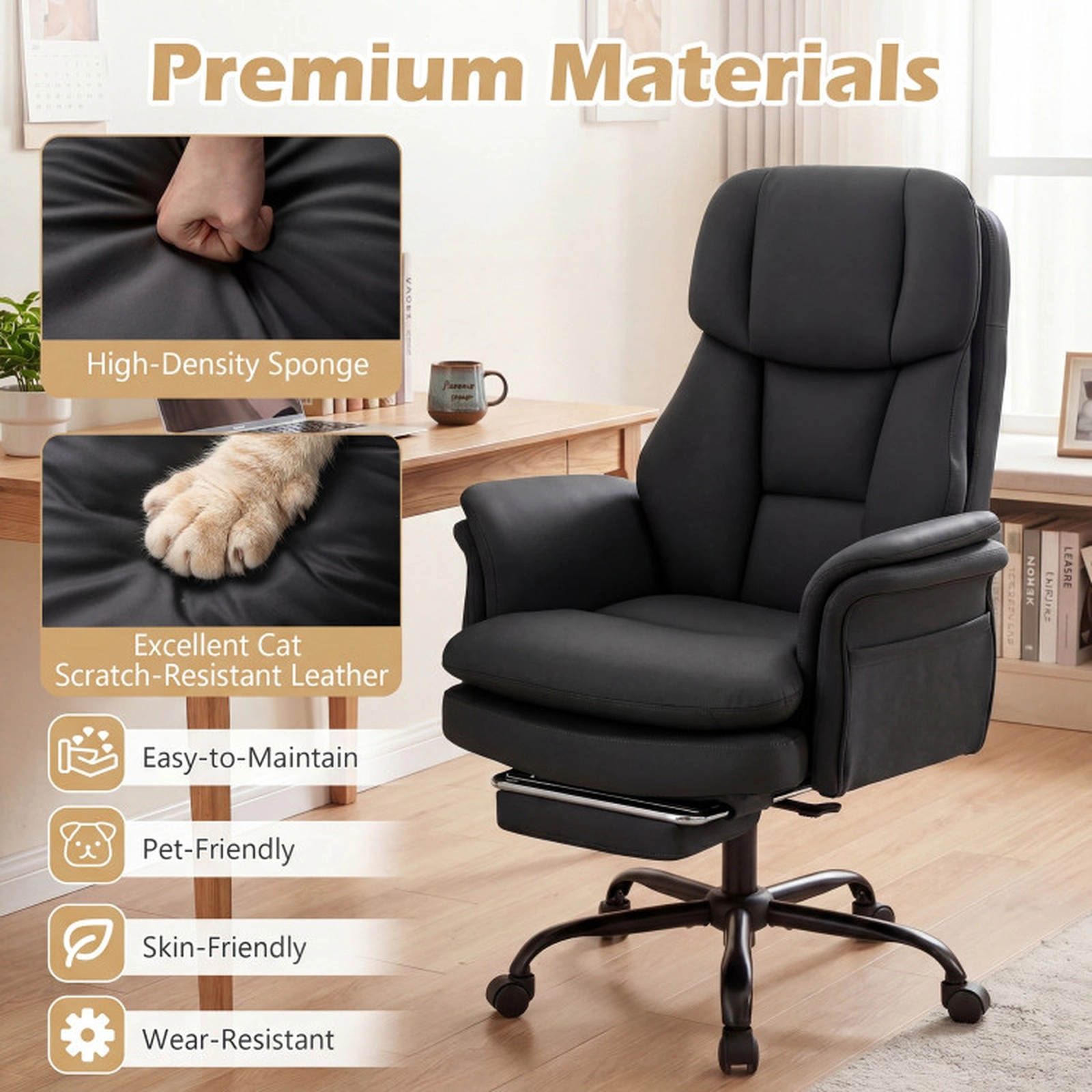 SUGIFT Retractable Footrest 500-lb Ergonomic Cross Legged Big and Tall Executive Chair