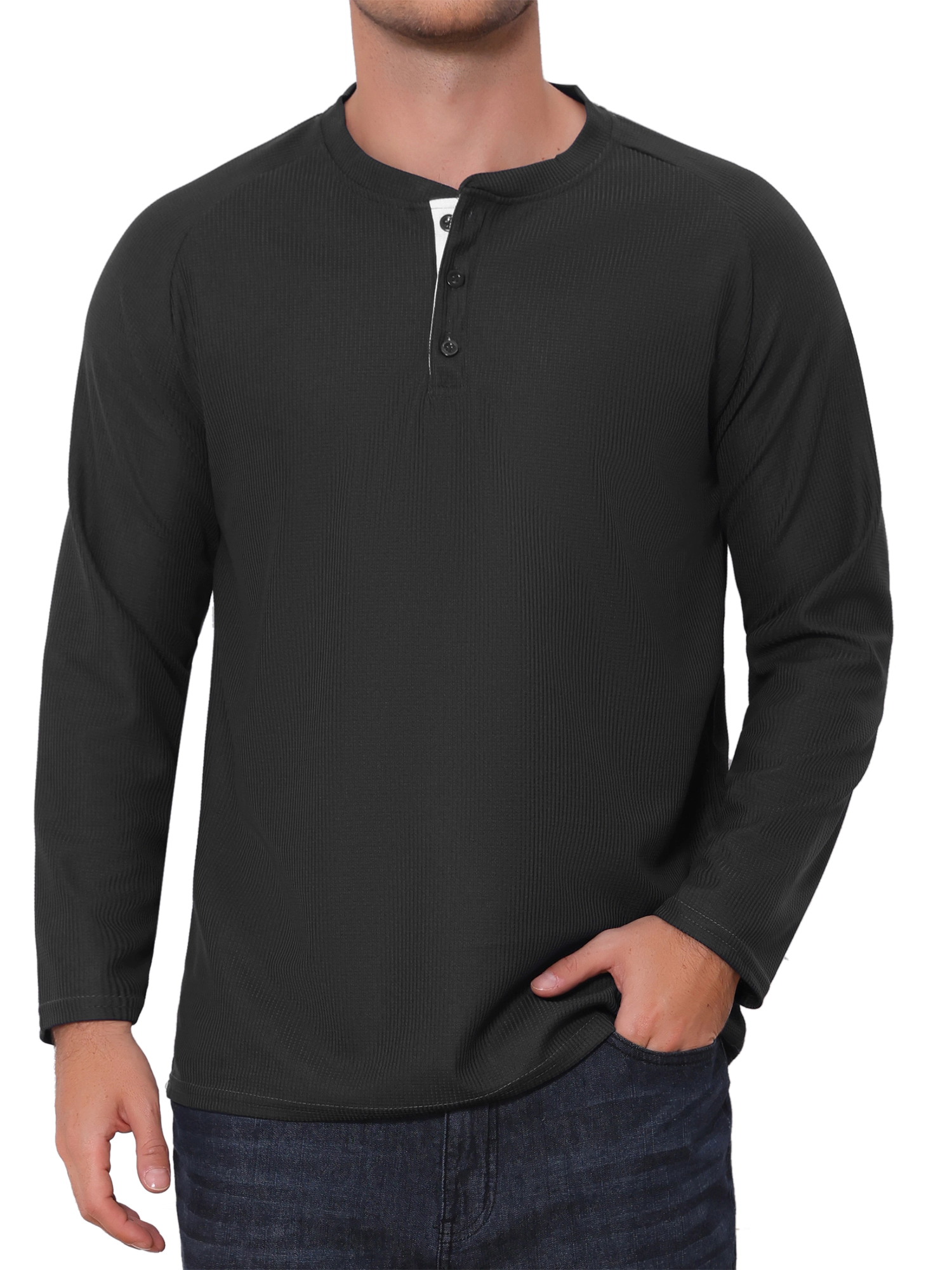 NSPIRE CHIC Men's Long Sleeve Solid Pullover Basic Henley Shirt