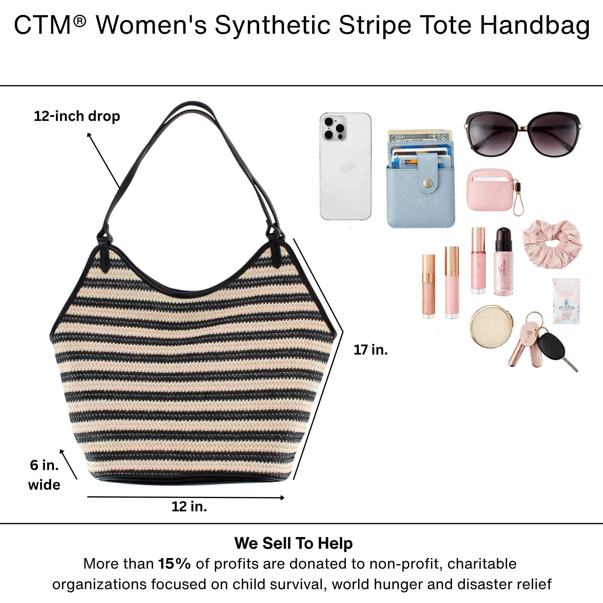 CTM Women's Synthetic Stripe Tote Handbag