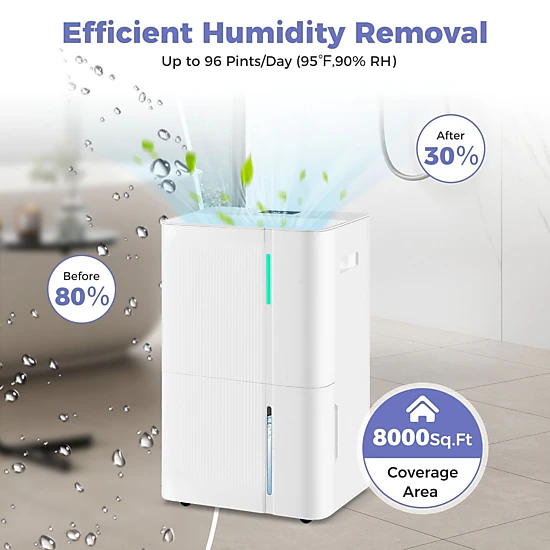 SlickBlue Large Room Dehumidifier with LED Display, Auto Drain and Timer