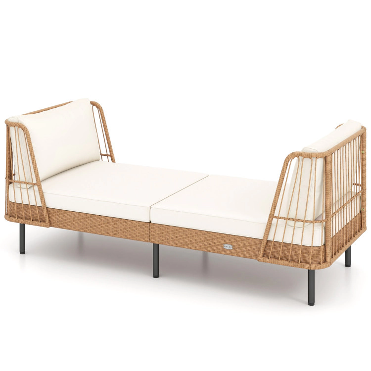 Hivvago Patio Wicker Daybed Outdoor Boho Rattan Loveseat Sofa With Seat And Back Cushions