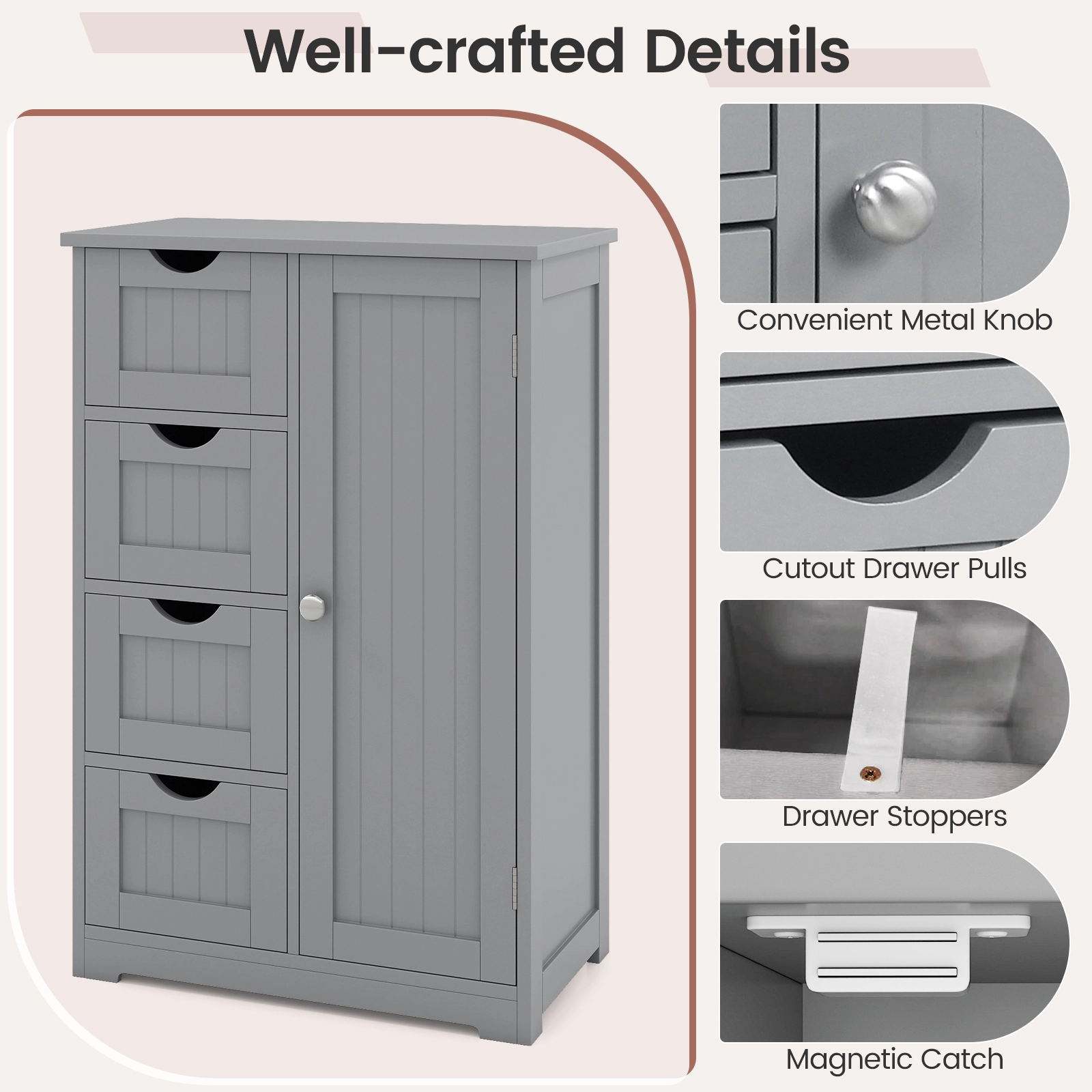 SlickBlue Freestanding Bathroom Floor Cabinet with 4 Drawers and Storage